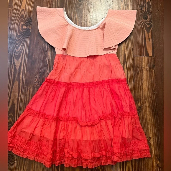 BEULAH Tiered Summer Dress Pink Orange Collar - Picture 3 of 5